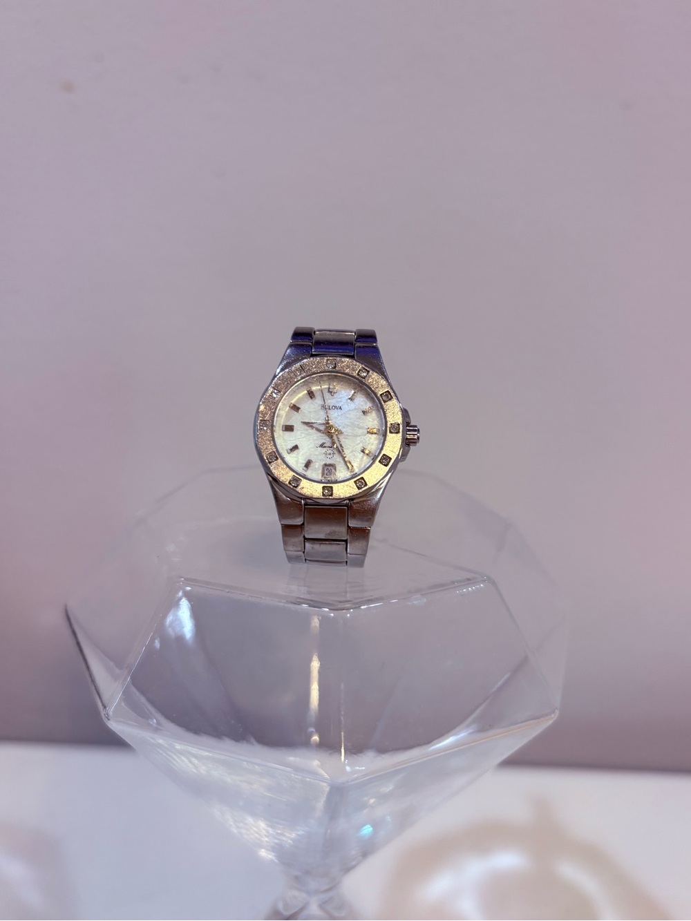 Women's BULVOA Stainless Steel Watch REAL DIAMONDS and beautiful opal face